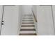 Stairway with a wood handrail, white risers and treads. Door to basement is to the left at 3105 E Osborne Ave, Tampa, FL 33610