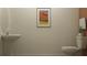 Simple bathroom featuring a pedestal sink, toilet, and modern artwork at 32066 Griffin Sands Ln, San Antonio, FL 33576