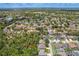An aerial view of a single-Gathering home with pool, backing up to a conservation area in a suburban neighborhood at 4531 River Overlook Dr, Valrico, FL 33596
