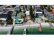 Beachfront property featuring a private beach, boat dock, and neighboring homes with swimming pools on a sunny day at 7777 Bayshore Dr, Treasure Island, FL 33706