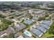 Aerial view of a residential neighborhood with mature trees and a community pool at 13636 Lake Point S Dr, Clearwater, FL 33762