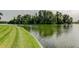 Expansive lawn stretching to the waterfront, with lush trees lining the water's edge at 1407 Brattleboro Cir, Sun City Center, FL 33573