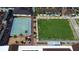 Aerial view of the lawn bowling and shuffleboard area at the Sun City Center community center at 1407 Brattleboro Cir, Sun City Center, FL 33573