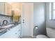 Bright bathroom featuring granite vanity, modern toilet, and a window at 152 58Th S Ave, St Petersburg, FL 33705