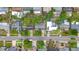 Wide aerial shot showcasing a neighborhood with well-maintained homes and tree-lined streets at 1737 Prince Philip St, Clearwater, FL 33755