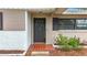 Inviting front entrance with black front door, brick landing and manicured landscaping at 1737 Prince Philip St, Clearwater, FL 33755