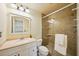 Bright bathroom with modern fixtures, a walk-in shower, and a single sink vanity at 25238 Bunting Cir, Land O Lakes, FL 34639