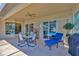 Covered patio with ceiling fan, outdoor seating, and a view of the pool at 2847 Mossy Timber Trl, Valrico, FL 33596