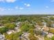 Wide aerial shot of a green, tree-filled neighborhood near a body of water at 4309 W Empedrado St, Tampa, FL 33629