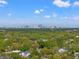Scenic aerial view of a residential area with mature trees and a city skyline at 4309 W Empedrado St, Tampa, FL 33629