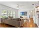Cozy living room featuring hardwood floors, bright white walls, and shuttered windows at 4309 W Empedrado St, Tampa, FL 33629