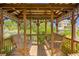 Charming gazebo interior showcasing cozy wooden benches and intricate architectural details overlooking the water at 4523 Gulfstream Dr, Hernando Beach, FL 34607