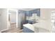 Modern kitchen boasts blue cabinets, stainless steel appliances, and sleek countertops at 5048 5Th S Ave, St Petersburg, FL 33707