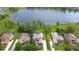 An aerial view showcasing the property's lakeside location and spacious backyard with a pool and lush greenery at 9827 Sorbonne Loop, Seffner, FL 33584