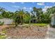 This beautiful backyard has tropical landscaping, stepping stones, and shed at 11775 84Th Ave, Seminole, FL 33772