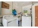 Functional laundry room featuring modern washer and dryer units with convenient access to the backyard at 11775 84Th Ave, Seminole, FL 33772