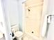Bright bathroom with a stand-up shower, toilet, and a fresh white towel on a metal rack at 13926 Mission Oaks Blvd, Seminole, FL 33776