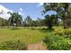 Large grassy backyard with a view of the golf course surrounded by beautiful, mature landscaping at 167 Almedo Ne Way, St Petersburg, FL 33704