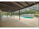 A luxurious poolside living area under a screened enclosure, perfect for relaxing and entertaining guests at 4044 Red Fox Ct, Wesley Chapel, FL 33543