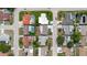 Aerial view of residential properties featuring diverse roof colors, pools, and landscaped yards in a neighborhood at 5840 Liddell Dr, New Port Richey, FL 34652