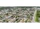 An aerial view showcases a neighborhood with tree-lined streets and well-maintained homes at 5840 Liddell Dr, New Port Richey, FL 34652