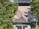 Aerial view of a home featuring a complex roof design and lush tree coverage at 10244 Shadow Branch Dr, Tampa, FL 33647