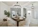 Bright dining room with a modern chandelier and seating for six, perfect for entertaining at 10244 Shadow Branch Dr, Tampa, FL 33647