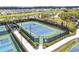 Aerial view of a community tennis court beside a lake, perfect for a relaxed match with neighbors at 10244 Shadow Branch Dr, Tampa, FL 33647