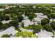 An aerial view of a home in a community with mature trees, swimming pool, and well-maintained landscaping at 1111 Golfview Woods Dr # 1111, Sun City Center, FL 33573