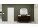 Stylish hallway featuring modern decorations, a mirror, and a brown cabinet at 11729 Brae Way, Dade City, FL 33525