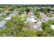 Aerial view showcasing a residential neighborhood with mature trees, homes with pools, and community baseball fields at 12306 91St Ter, Seminole, FL 33772