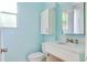 Upgraded bathroom with modern vanity, sink, stylish fixtures, and well-lit mirror with soft blue walls at 317 19Th S Ave, St Petersburg, FL 33705