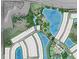 Aerial view of community layout highlighting wetland conservation and gated entry to community at 33306 Castaway Loop, Wesley Chapel, FL 33543