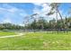 Community dog park with fenced area and grassy field with mature trees at 39721 Meadowood Loop, Zephyrhills, FL 33542