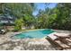 Backyard oasis features a large swimming pool with spa, lounge chairs, and mature tropical landscaping at 4616 S Matanzas Ave, Tampa, FL 33611
