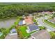 Beautiful homes with pools, manicured lawns, and lush greenery surround a tranquil neighborhood pond at 630 Lake Cypress Cir, Oldsmar, FL 34677