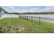 Fenced backyard with lake views and lush green grass at 8576 Broadstone Dr, Wesley Chapel, FL 33544
