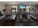 Community gym featuring treadmills, elliptical machines, and a wall-mounted TV for entertainment at 13758 Orange Sunset Dr # 202, Tampa, FL 33618