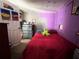 Modest bedroom featuring red bedding, gray walls, and colorful cartoon artwork at 14210 Downing St, Dover, FL 33527