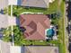 Aerial view featuring the home with a large pool and green space at 16248 Ivy Lake Dr, Odessa, FL 33556