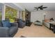 Cozy living room with comfortable chairs, fireplace, and natural light streaming through windows at 1899 Oak Park S Dr, Clearwater, FL 33764