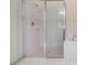 Close-up of a tiled shower stall and soaking tub in a bathroom at 27427 Mistflower Dr, Wesley Chapel, FL 33544