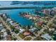 Aerial view of waterfront community with property outlined in red at 431 Windward Psge, Clearwater Beach, FL 33767