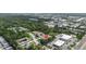 High aerial view of the neighborhood and the complex, surrounded by lush greenery at 4500 E Bay Dr # 106, Clearwater, FL 33764