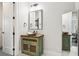 Bathroom featuring a unique vanity with a vessel sink and rustic finish at 4806 W Euclid Ave, Tampa, FL 33629