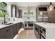 Contemporary kitchen boasts stainless appliances, stylish lighting, sleek cabinetry, and a central island at 4806 W Euclid Ave, Tampa, FL 33629