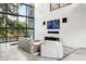 Sleek modern living room with high ceilings, statement lighting, and expansive windows with outside views at 4806 W Euclid Ave, Tampa, FL 33629