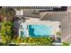 Aerial view of a sparkling pool with a tanning ledge and lush tropical landscaping at 6113 Yeats Manor Dr, Tampa, FL 33616