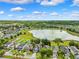 Enjoy the serene view from above showcasing the neighborhood homes and a tranquil pond at 13722 Lakemont Dr, Hudson, FL 34669