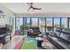 Bright living room with cityscape view, modern furnishings and colorful decor at 199 Dali Blvd # 607, St Petersburg, FL 33701
